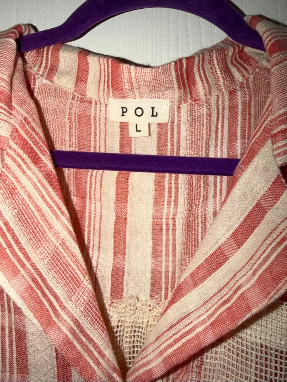 POL Red & Cream Striped Cropped Button Shirt - Picture 2 of 4